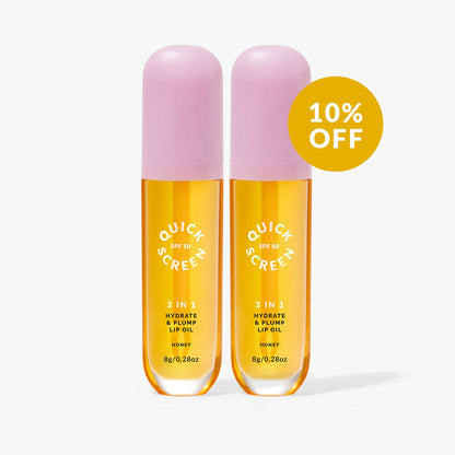 SPF50 3 in 1 Hydrate &amp; Plump Honey Lip Oil - Quick Screen - Quick Flick UK