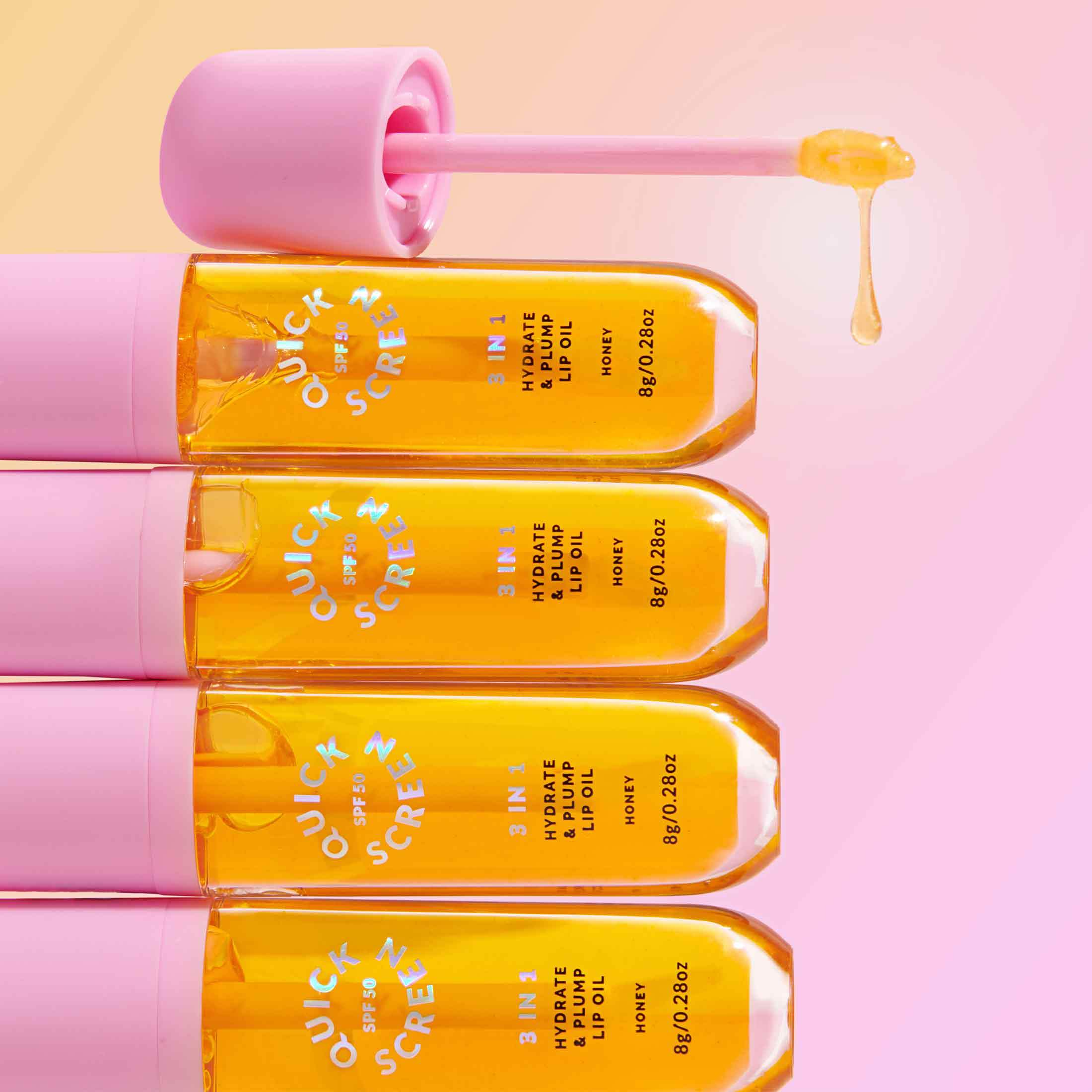 SPF50 3 in 1 Hydrate &amp; Plump Honey Lip Oil - Quick Screen - Quick Flick UK