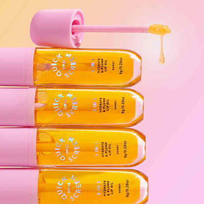 SPF50 3 in 1 Hydrate &amp; Plump Honey Lip Oil - Quick Screen - Quick Flick UK